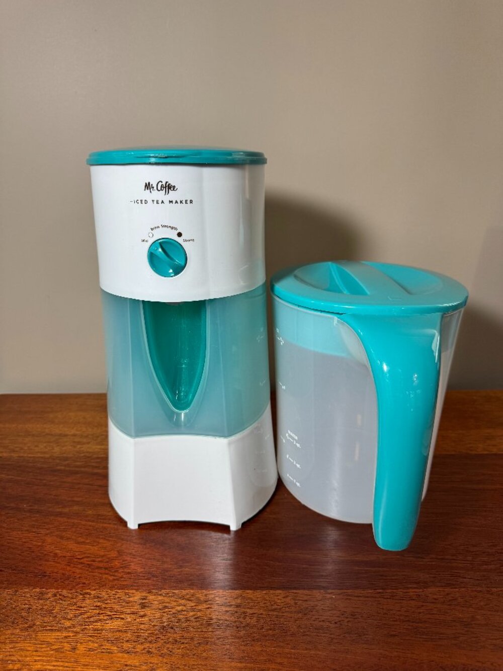 Mr. Coffee Iced Tea Maker W/ Pitcher TM70 3-Quart Teal Adj Brew Strength Tested
